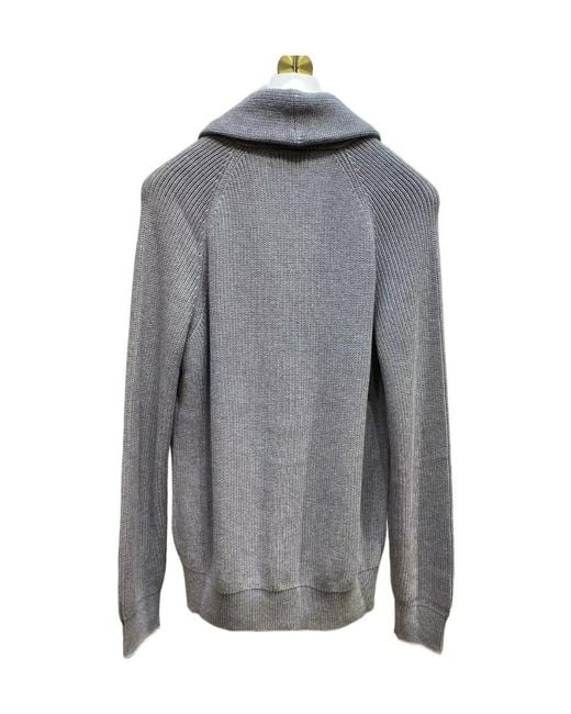 Brunello Cucinelli Gray Long-Sleeved Lapel Sweater for men