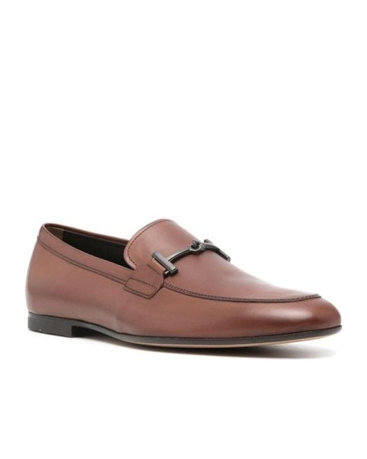 Tod's Brown T Ring Leather Loafers for men