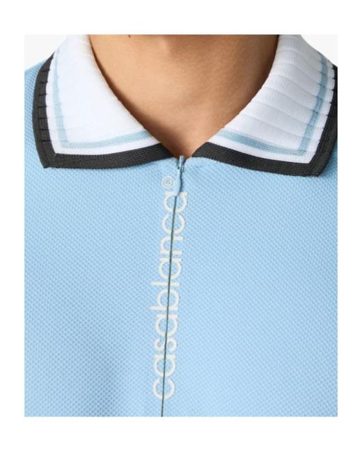 Casablanca Blue Zip-Piqué Polo Shirt for men