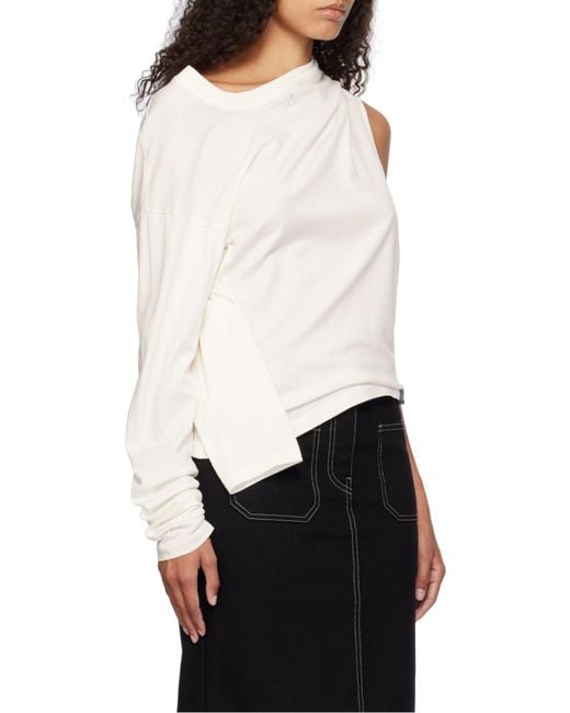 Courreges White Courrèges Asymmetric Off-Shoulder Draped T-Shirt