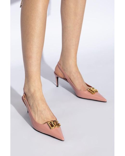 Dolce & Gabbana Pink Dg Plaque Slingback Pumps