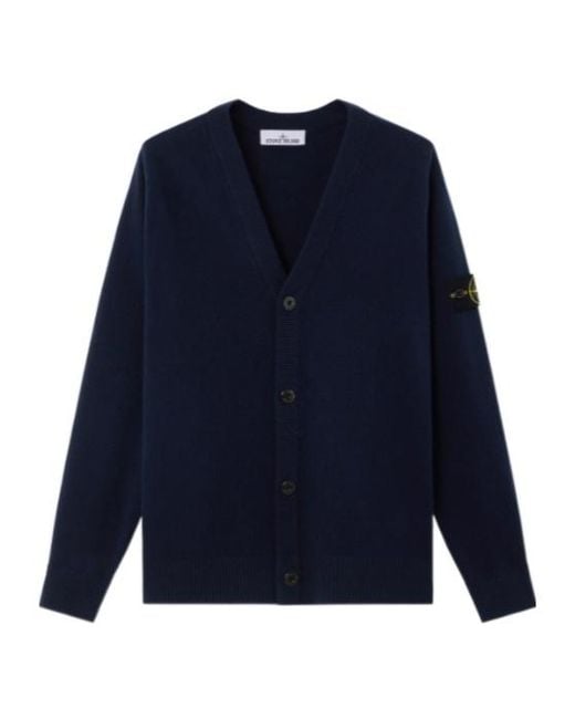 Stone Island Blue V-Neck Button-Up Cardigan for men