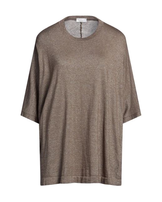 Brunello Cucinelli Brown Shimmer Crewneck Short-Sleeve Top
