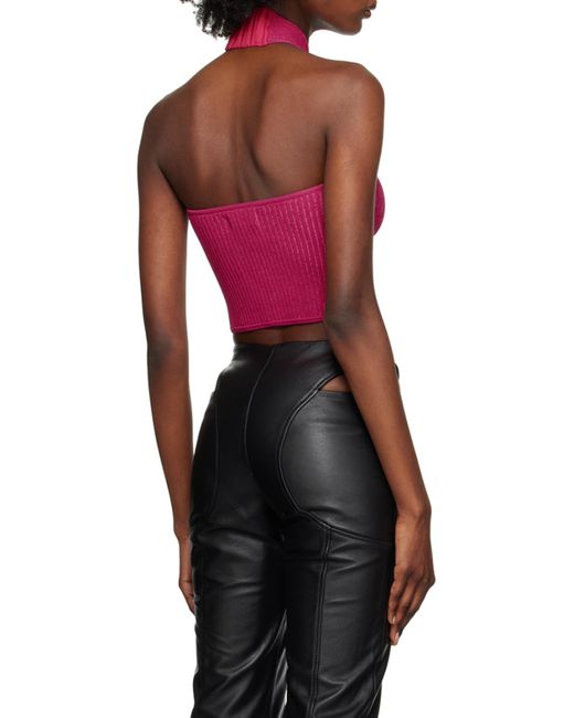 M I S B H V Pink Knitted Halter-Neck Crop Top