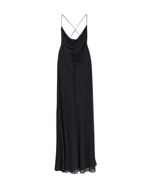 Pinko Black Drapped Embellished Cowl-Neck Dress