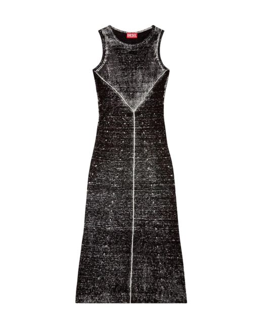 DIESEL Black Midi Dress Made Of Linen Yarn