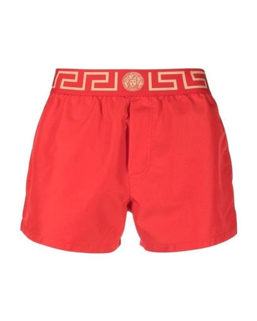 Versace Red Greca Logo Swim Shorts for men