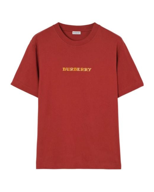 Burberry Red Heritage Logo Cotton T-Shirt for men