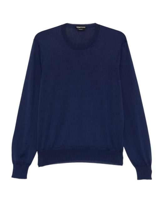 Tom Ford Blue Crew Neck Long-Sleeved Sweater for men