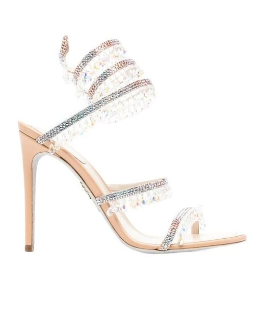 Rene Caovilla White Round-Toe High-Heeled Sandals