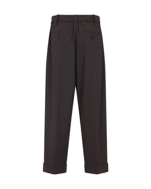 Brunello Cucinelli Black Belted Pleated Straight Trousers