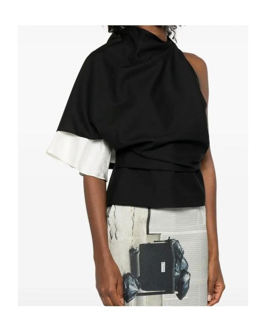 Rohe Black Draped One-Shoulder Asymmetric Top