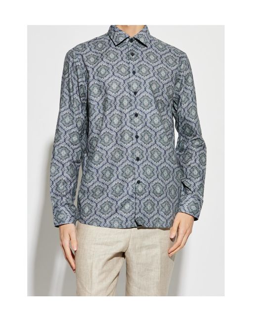 Etro Blue Patterned Long-Sleeved Shirt for men