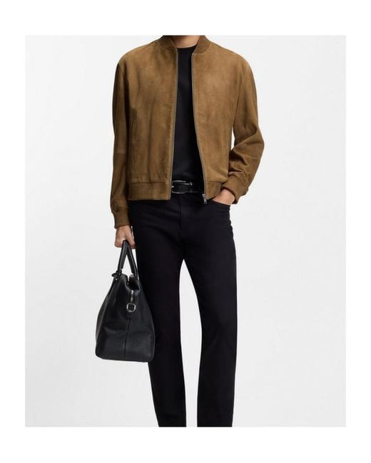 Boss Brown Muller Suede Bomber Jacket for men