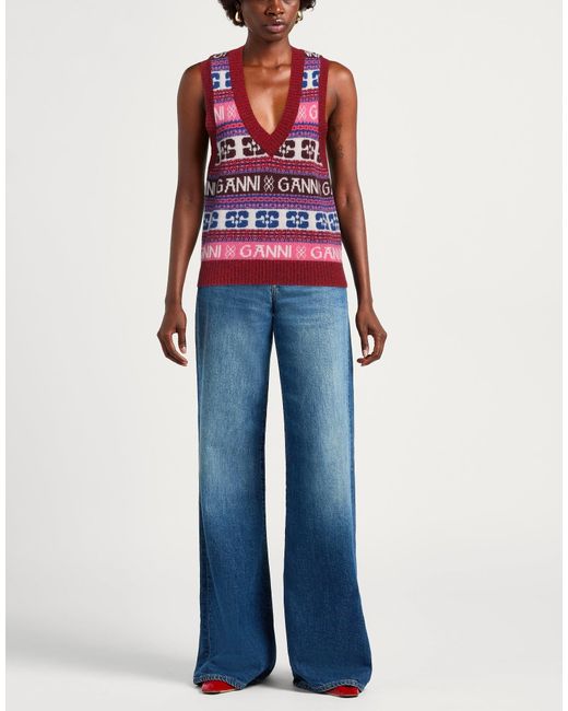Ganni Red Colorful Sleeveless Knit Top