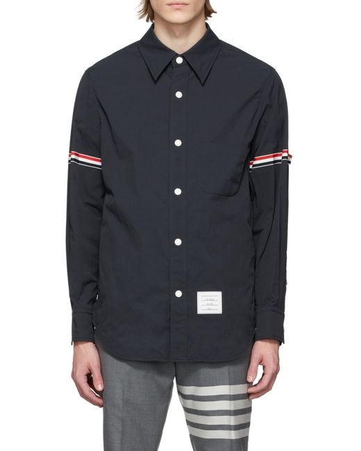 Thom Browne Blue Snap Front Over Shirt Jacket for men