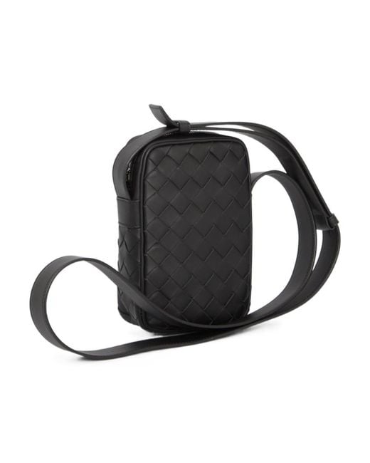 Bottega Veneta Black Intrecciato Strapped Crossbody Bag for men