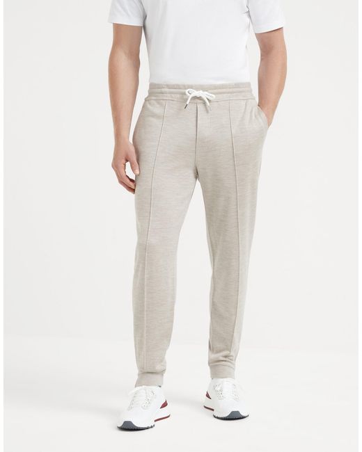 Brunello Cucinelli White Drawstring Straight-Leg Trousers for men
