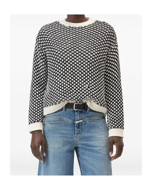 Closed Black Crew-Neck Patterned Sweater
