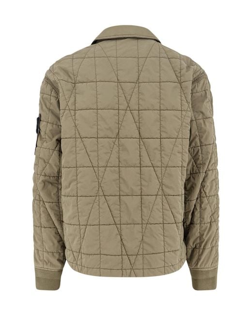 Stone Island Green Collared Button-Up Quilted Jacket for men