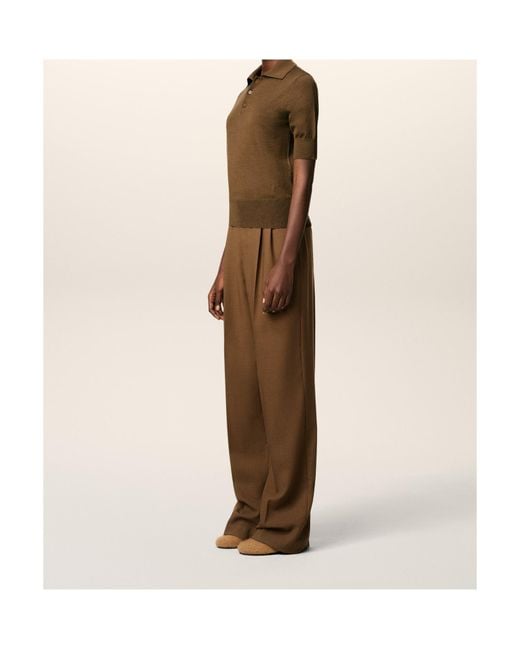 AMI Brown Short-Sleeve Knitted Polo Shirt