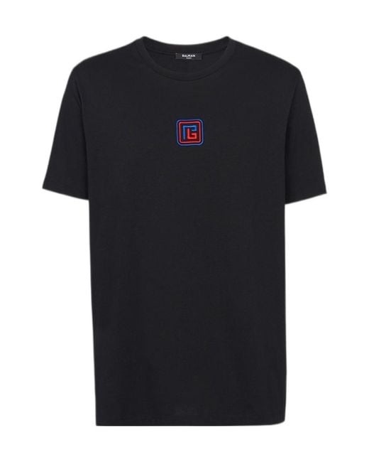 Balmain Black Pb Embroidered T-Shirt for men