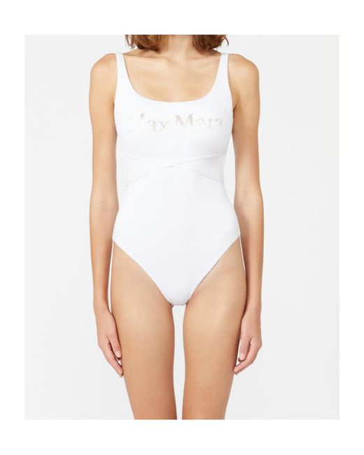 Max Mara White Bchcarisma Logo Printed One-Piece Swimsuit