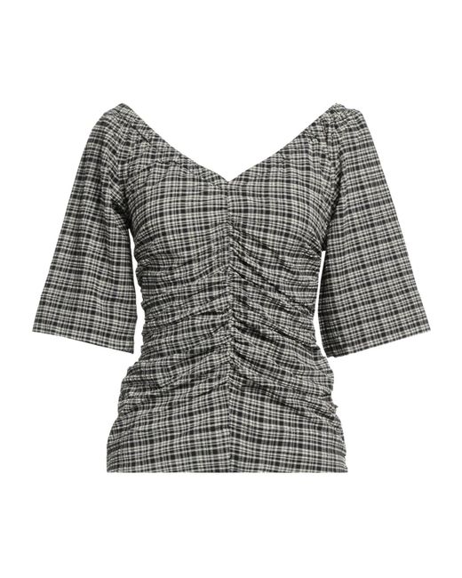 Ganni Gray Plaid Top