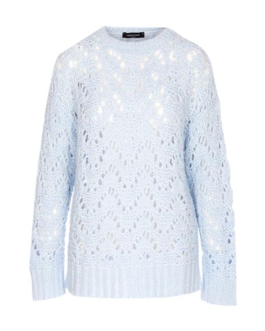 Fabiana Filippi Blue Openwork Crew Neck Knitted Sweater