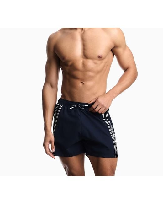 Emporio Armani Blue Side-Stripe Swim Shorts for men
