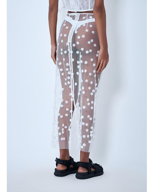 CECILIE BAHNSEN White Blossom Sheer Appliquéd Skirt