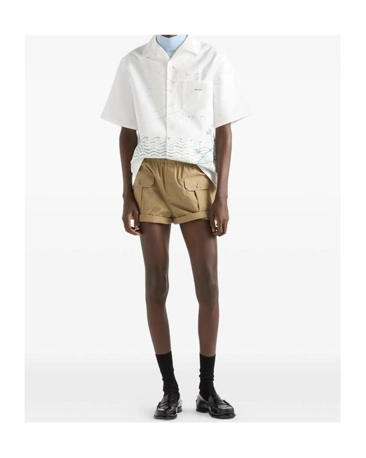 Prada White Wave Printed Short-Sleeved Shirt for men