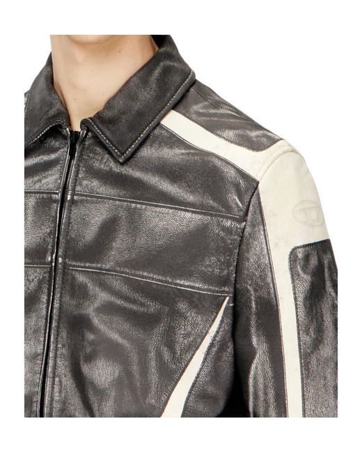 DIESEL Gray L-Amar-Enbi Leather Jacket for men