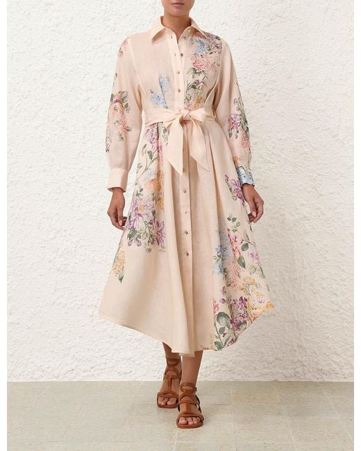 Zimmermann Pink Halliday Tucked Midi Shirt Dress