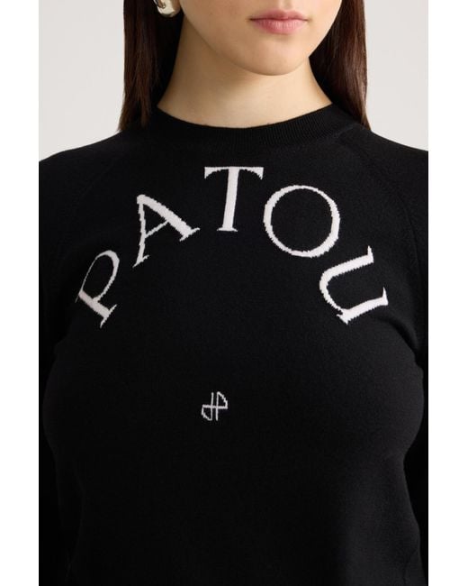Patou Black Logo-Intarsia Crewneck Jumper