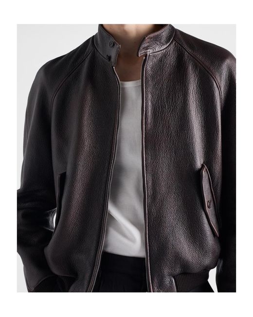 Prada Brown Leather Bomber Jacket for men