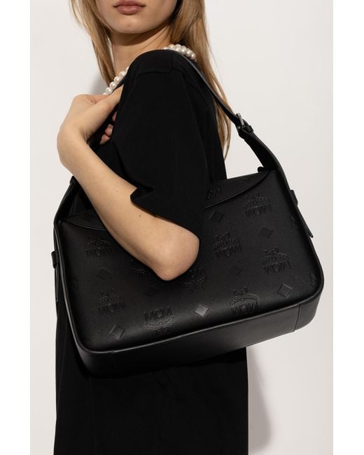 MCM Black Large Aren Hobo Leather Tote Bag