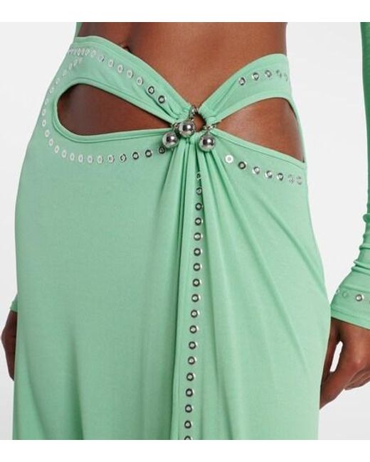 Rabanne Green Embellished Maxi Skirt