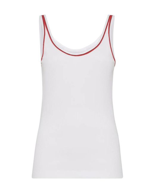 Brunello Cucinelli White Ribbed Contrast-Piping Tank Top