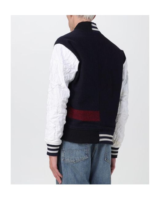 Greg Lauren Blue Slogan-Embroidered Bomber Jacket for men