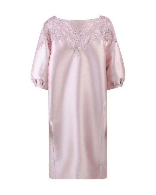 Alberta Ferretti Pink Lace Detail Balloon Sleeved Dress