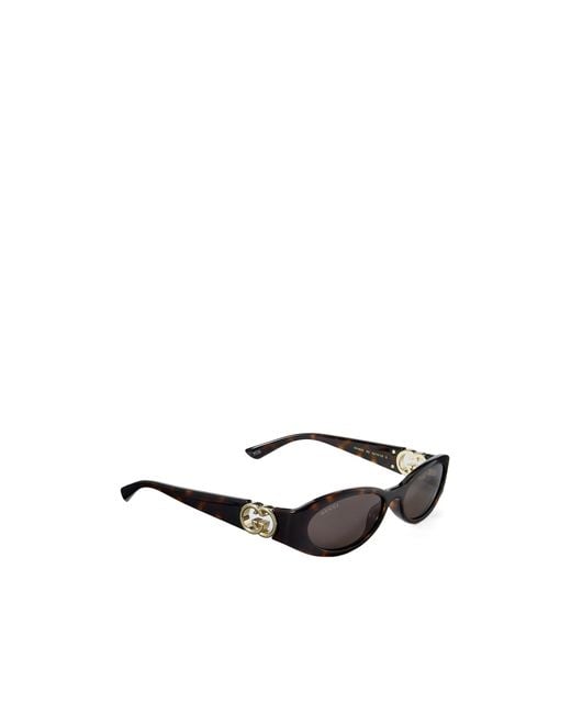 Gucci White Eyewear Oval Logo-Detail Sunglasses