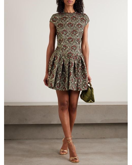 Jonathan Simkhai Gray Elowen Pleated Metallic Jacquard Mini Dress