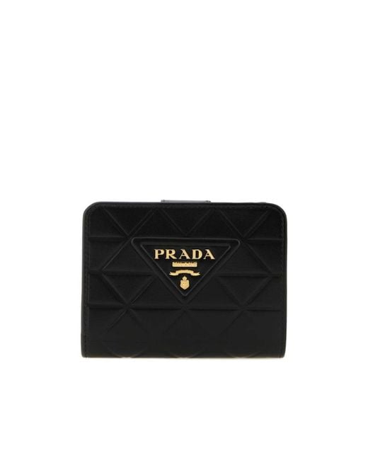 Prada Black Triangle Logo Plaque Bi-Fold Wallet