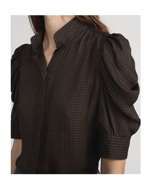FRAME Black Houndstooth Short-Sleeved Top