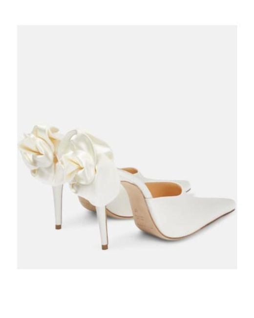 Magda Butrym White Flower Satin Mules