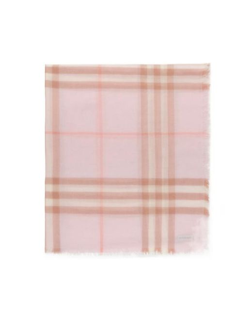 Burberry Pink Wide Check Fringed-Edge Scarf