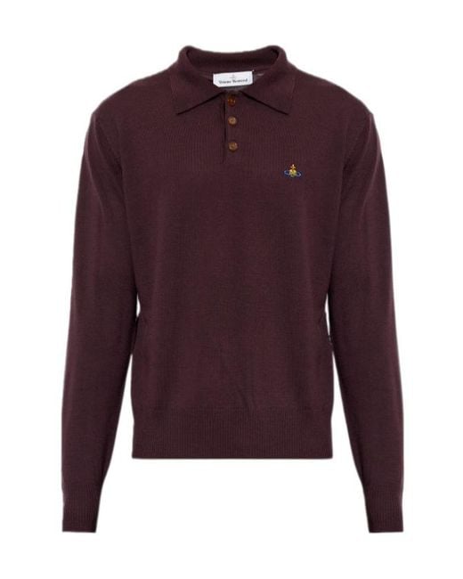 Vivienne Westwood Purple Long-Sleeved Knitted Polo Shirt for men