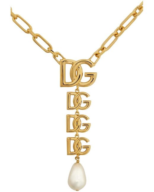 Dolce & Gabbana White Logo-Plaque Chain Necklace