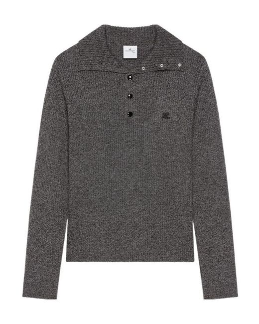 Courreges Gray Ribbed-Knit Polo Top for men